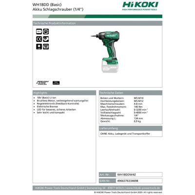 2. Zakrętarka udarowa Hikoki WH18DD W4Z