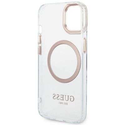 7. Etui Guess Metal Outline MagSafe na iPhone 14 Plus - złote