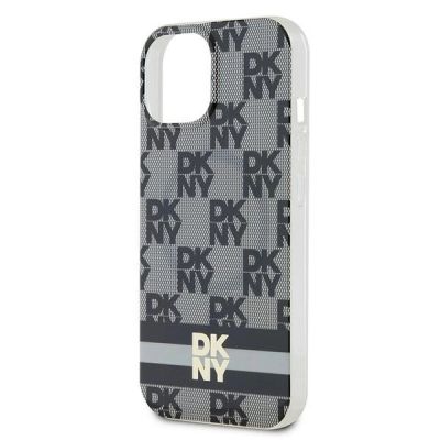 6. Etui DKNY IML Checkered Mono Pattern & Printed Stripes MagSafe na iPhone 15 Plus / 14 Plus - czarne