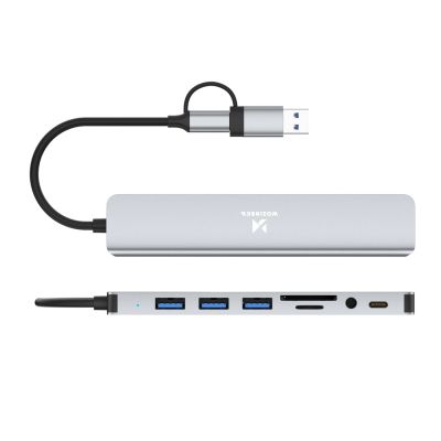 2. Hub USB Wozinsky WAH-81 8w1 z czytnikiem kart SD USB 3.0 i wyjściem audio - szary