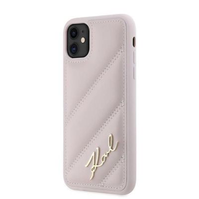 2. Etui Karl Lagerfeld Diagonal Quilted Script na iPhone 11 / Xr - różowe