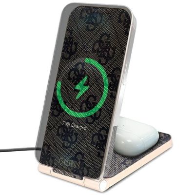 5. Ładowarka indukcyjna Guess 4G Pattern MagSafe składana 2w1 15W - brązowa