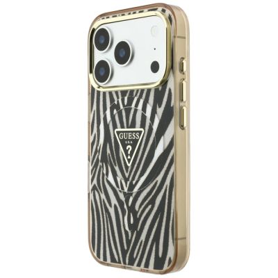 2. Etui Guess IML Zebra Glitter Triangle Logo MagSafe na iPhone 17 Pro Max / 18 Pro Max - złote