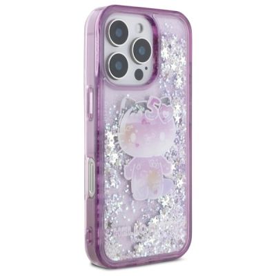 4. Etui Hello Kitty Liquid Glitter 50TH Anniversary Party na iPhone 16 Pro - fioletowe