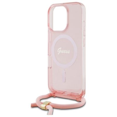 5. Etui Guess Crossbody Cord Script MagSafe na iPhone 16 Pro - różowe
