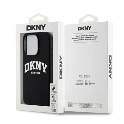8. Etui DKNY Liquid Silicone White Printed Logo MagSafe na iPhone 15 Pro - czarne