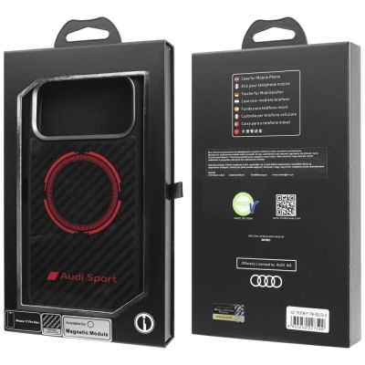 9. Etui Audi RSQ Carbon Fiber Sport Red Circle MagSafe do iPhone 17 Pro Max - czarne