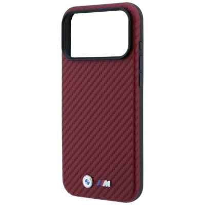 6. Etui BMW M Carbon Metal Logo MagSafe na iPhone 17 Pro / 18 Pro - bordowe