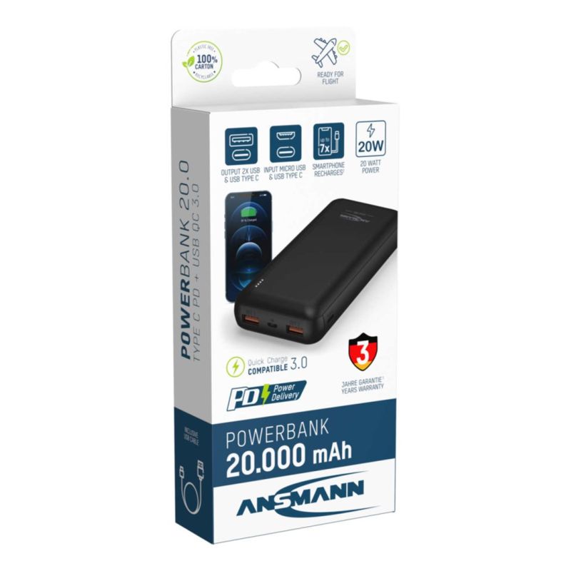 7. Ansmann PB320PD Litowo-polimerowy (LiPo) 20000 mAh Czarny