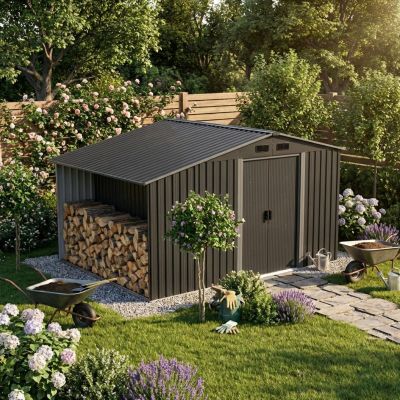 5. DOMEK OGRODOWY NARZĘDZIOWY METALOWY Z DREWUTNIĄ 308X245X202CM