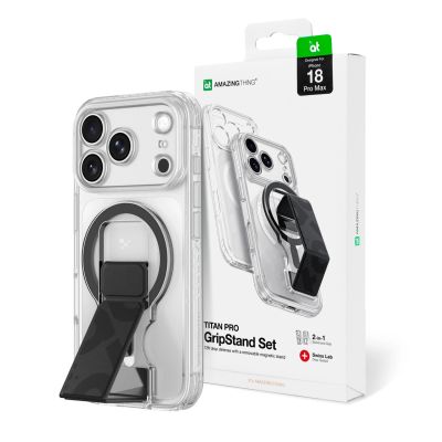 Etui AMAZINGTHING Titan Pro Lens Stand Set na iPhone 18 Pro Max z uchwytem magnetycznym i podstawką kompatybilne z MagSafe - przezroczyste