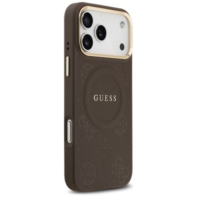 4. Etui Guess Peony Hot Stamp MagSafe na iPhone 17 Pro Max - brązowe