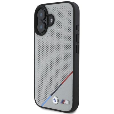 2. Etui BMW M Perforated Tricolor Line MagSafe na iPhone 16 - szare
