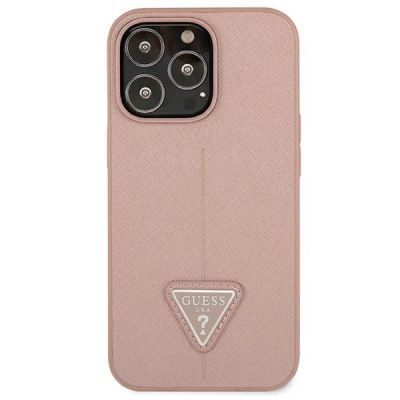 3. Etui Guess Saffiano Triangle Logo na iPhone 13 Pro / iPhone 13 - różowe