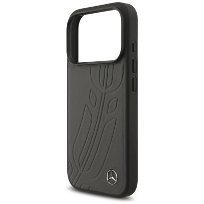 6. Etui Mercedes Leather Large Laurel Leave MagSafe na iPhone 17 Pro - czarno-szary
