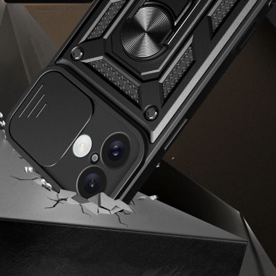 2. Etui Hybrid Armor Camshield na iPhone 16 pancerne z osłoną na aparat z podstawką - czarne