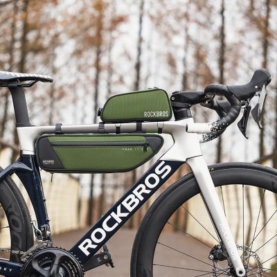 4. Torba rowerowa Rockbros TL004 ROAD TO SKY 0,7 l na ramę wodoodporna - zielona