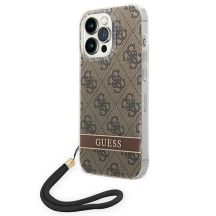 Etui Guess 4G Print Strap na iPhone 14 Pro Max - brązowe