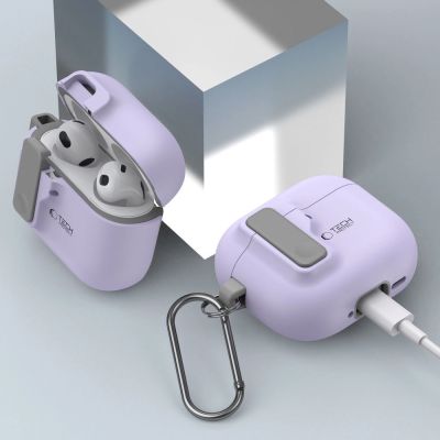 8. Etui Tech-Protect Slim Hook na AirPods 4 - fioletowe