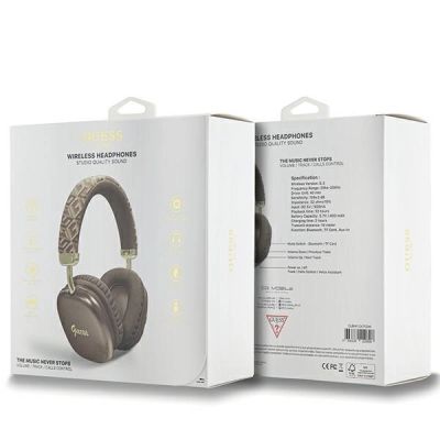 4. Słuchawki nauszne Bluetooth Guess GCube Metallic Script Logo - brązowe