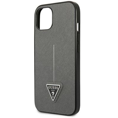 6. Etui Guess Saffiano Triangle Logo na iPhone 14 - srebrne
