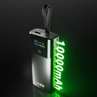 3. Powerbank SBS 10000mAh PD 20W z wyświetlaczem LCD i wbudowanym kablem USB-C - szary