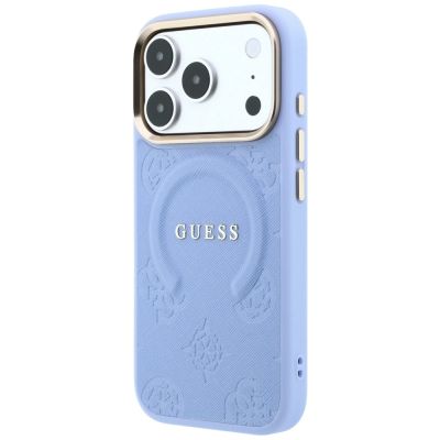 2. Etui Guess Saffiano Peony & Ring MagSafe na iPhone 17 Pro Max / 18 Pro Max - jasnoniebieskie