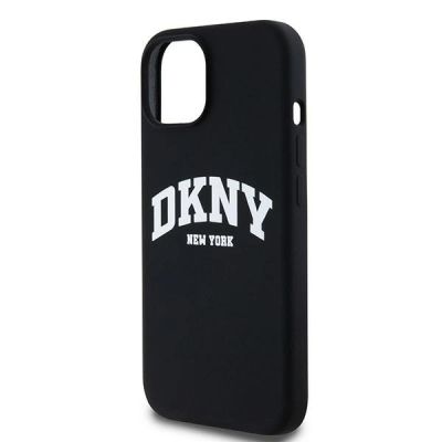6. Etui DKNY Liquid Silicone White Printed Logo MagSafe na iPhone 15 / 14 / 13 - czarne