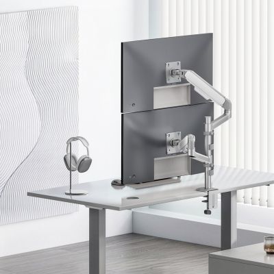 6. ERGO OFFICE UCHWYT NA 2 MONITORY, SPRĘŻYNA GAZOWA, 17"-32", 1-10KG, BIAŁY MAT ER-692 W