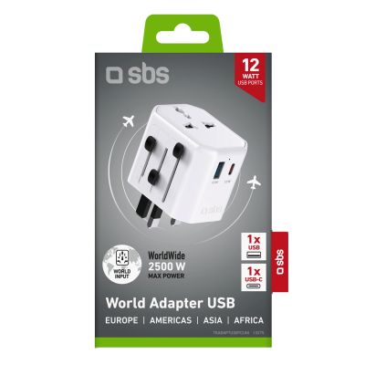 2. Adapter podróżny SBS TEADAPTUSBTCUNI USB-C USB-A uniwersalny - biały