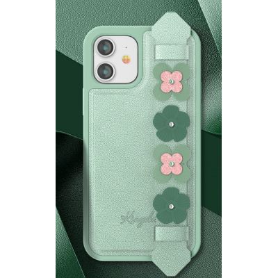 7. Kingxbar Sweet Series żelowe etui ozdobione oryginalnymi Kryształami Swarovskiego z podstawką iPhone 12 Pro Max zielony