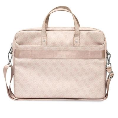 3. Torba Guess Saffiano 4G Triangle Logo na laptopa 16'' - różowa