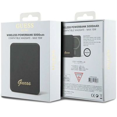 5. Powerbank indukcyjny Guess MagSafe Metal Script Logo 15W 5000mAh - czarny