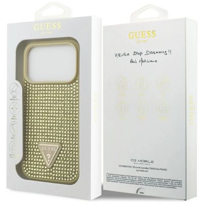 8. Etui Guess Rhinestone Triangle Logo na iPhone 17 Pro - złote