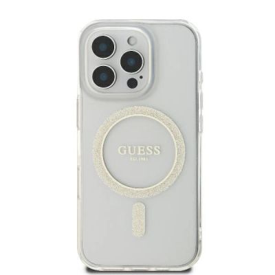 3. Guess GUHMP16LHFGERET iPhone 16 Pro 6.3" przeźroczysty/transparent hardcase IML Glitter Circle MagSafe