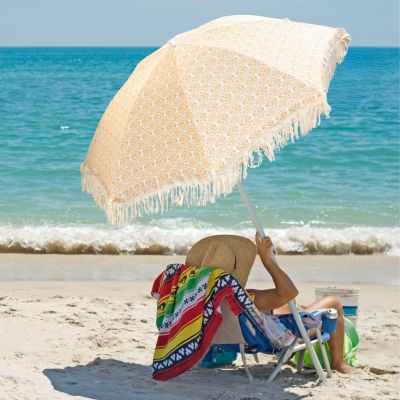 12. PARASOL PLAŻOWO OGRODOWY Z FRĘDZLAMI 174CM ŻÓŁTY
