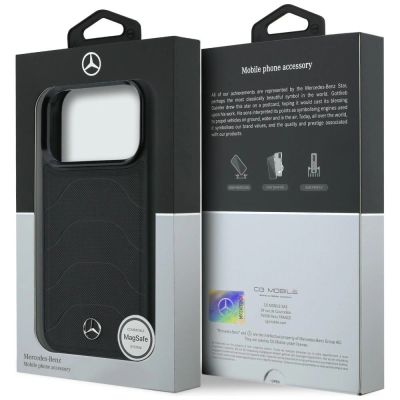 8. Etui Mercedes Leather Mesh with Bow Line MagSafe na iPhone 17 Pro - czarne