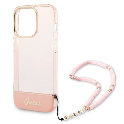 5. Etui Guess Translucent Pearl Strap na iPhone 14 Pro - różowe