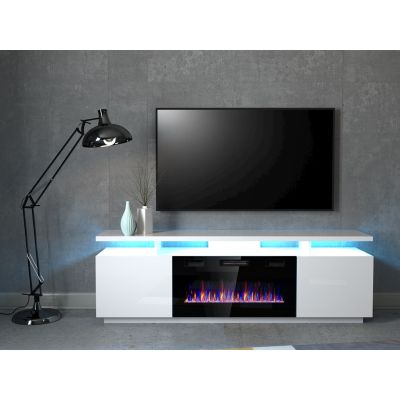 5. Szafka RTV EVA z kominkiem elektrycznym 180x40x52 biały/biały połysk