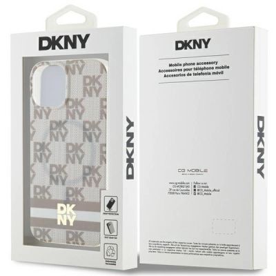 8. Etui DKNY IML Checkered Mono Pattern & Printed Stripes MagSafe na iPhone 15 / 14 / 13 - beżowe