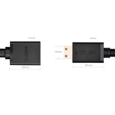 5. Ugreen kabel adapter przejściówka HDMI (żeński) - mini HDMI (męski) 4K 60 Hz Ethernet HEC ARC audio 32 kanały 22 cm czarny (20137)