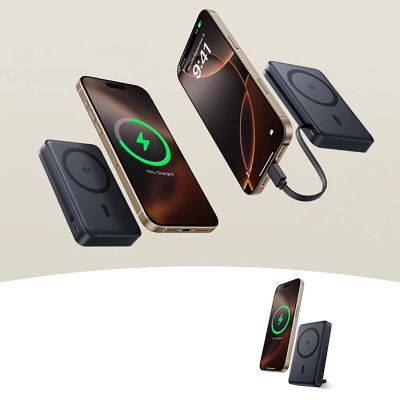 12. Powerbank Baseus Nomos 10000mAh 30W Qi2 z podstawką kompatybilny z MagSafe z wbudowanym kablem USB-C - czarny