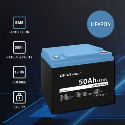 2. QOLTEC AKUMULATOR LIFEPO4 LITOWO-ŻELAZOWO-FOSFORANOWY | 12.8V | 50AH | 640WH | BMS