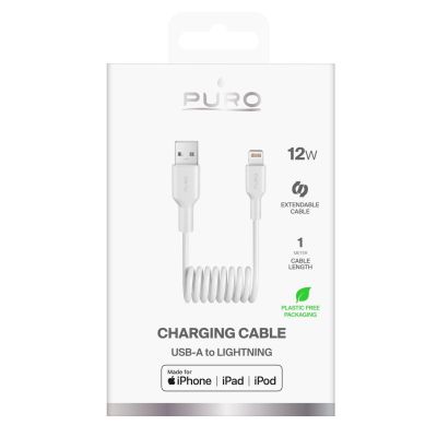 2. Kabel spiralny Puro 12W USB-A - Lightning 1m - biały