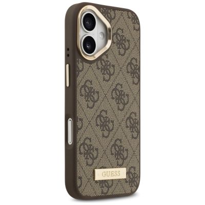 4. Etui Guess 4G Logo Plate MagSafe na iPhone 17 - brązowe
