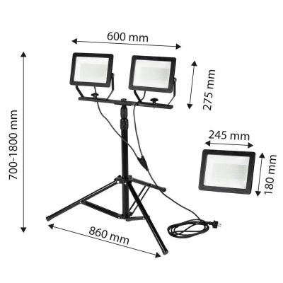 10. Reflektor podwójny 2x100W SMD LED 2 x 8500lm na statywie 1.8m