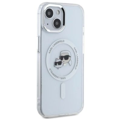4. Etui Karl Lagerfeld IML Metal Karl&Choupette Head MagSafe na iPhone 15 - białe