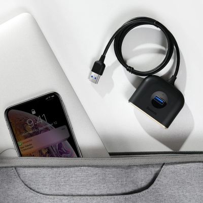 13. HUB Baseus Square USB-A do 1x USB-A 3.2 Gen 1 / 3x USB 2.0 z kablem 1m - czarny