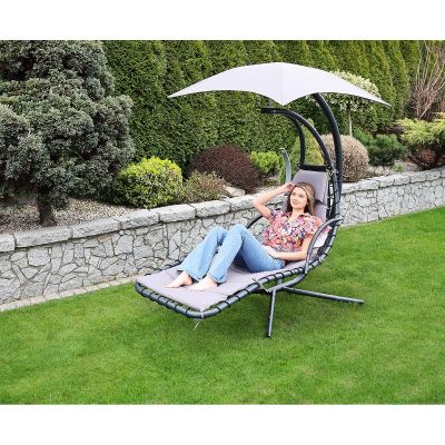 14. HUŚTAWKA FOTEL BUJANY Z PARASOLEM LIZBONA SZARA