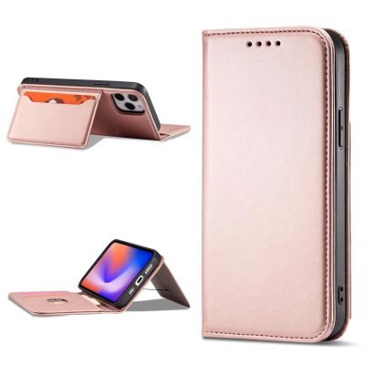 12. Magnet Card Case etui do iPhone 12 Pro pokrowiec portfel na karty kartę podstawka różowy